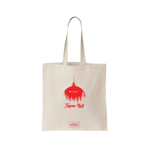 design tote bag boule de neige couleur naturelle et ecrit rouge sur tote bag