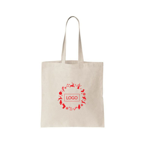 design tote bag noel couronne logo centre couleur naturelle et ecrit rouge sur tote bag