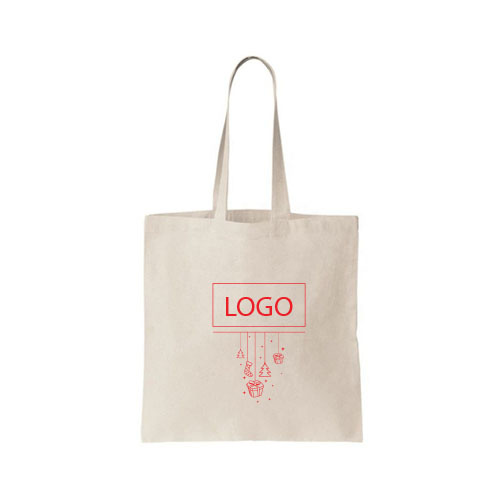 design tote bag noel decoration suspendu logo centre couleur naturelle et ecrit rouge sur tote bag