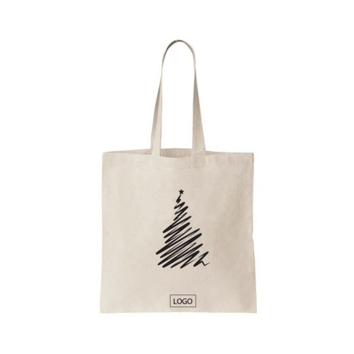 design tote bag noel sapin centre avec merry christmas couleur naturelle et ecrit noir sur tote bag