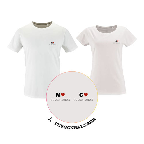t-shirt imprime les duos  lettre coeur et date