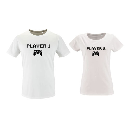 t-shirt imprime les duos  player 1 player 2