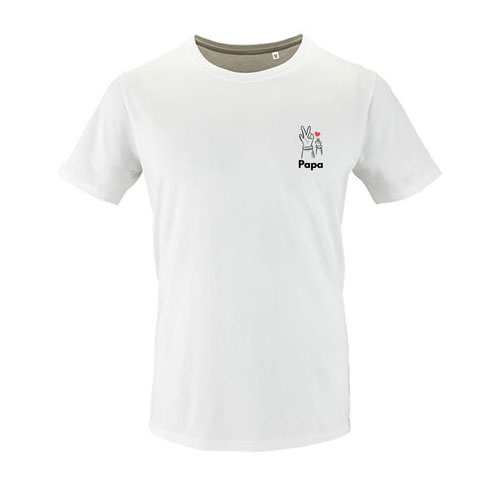 t-shirt main papa et enfant coeur blanc